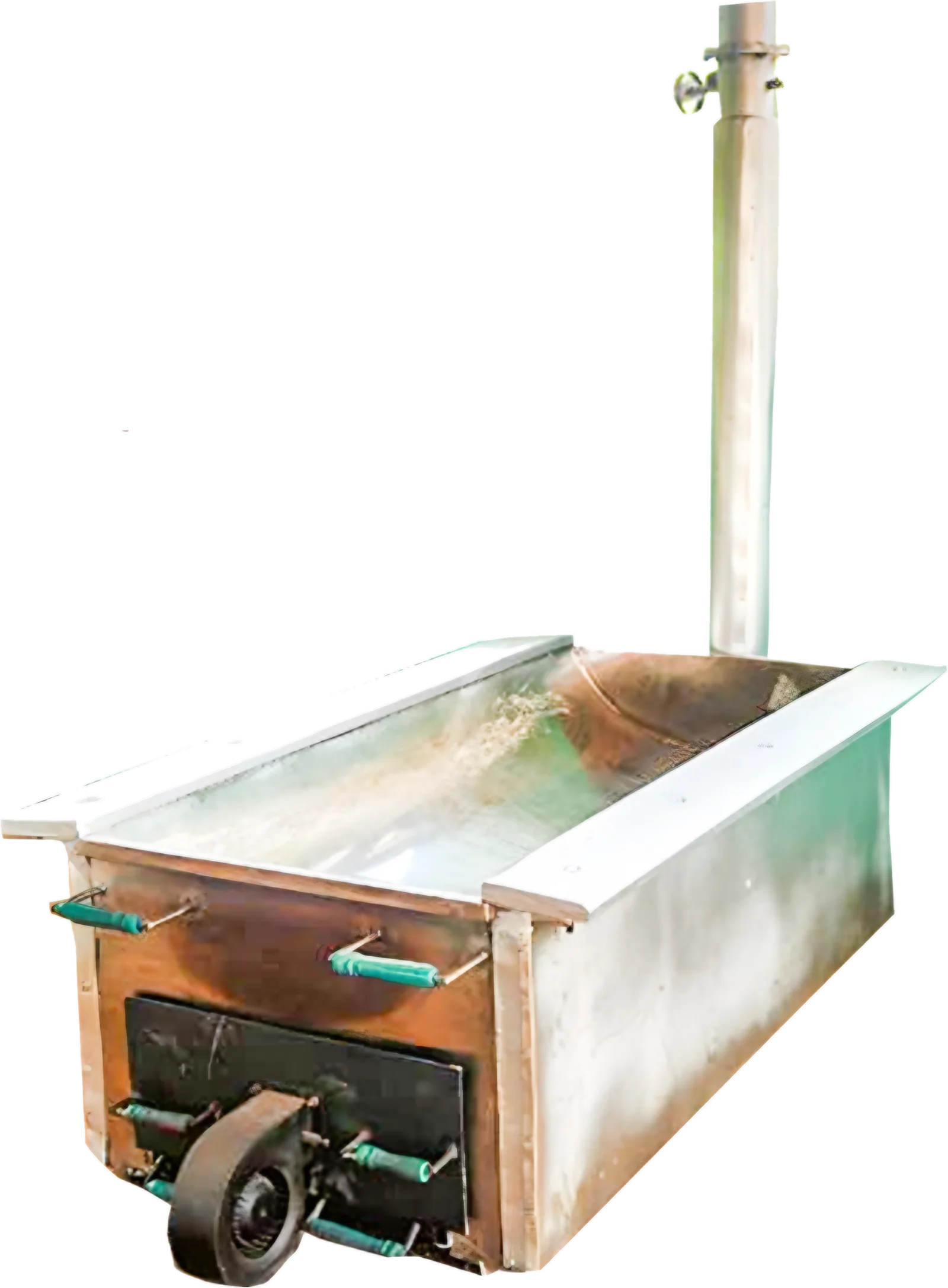 Stainless steel gari fryer with firebox doors and chimney flue