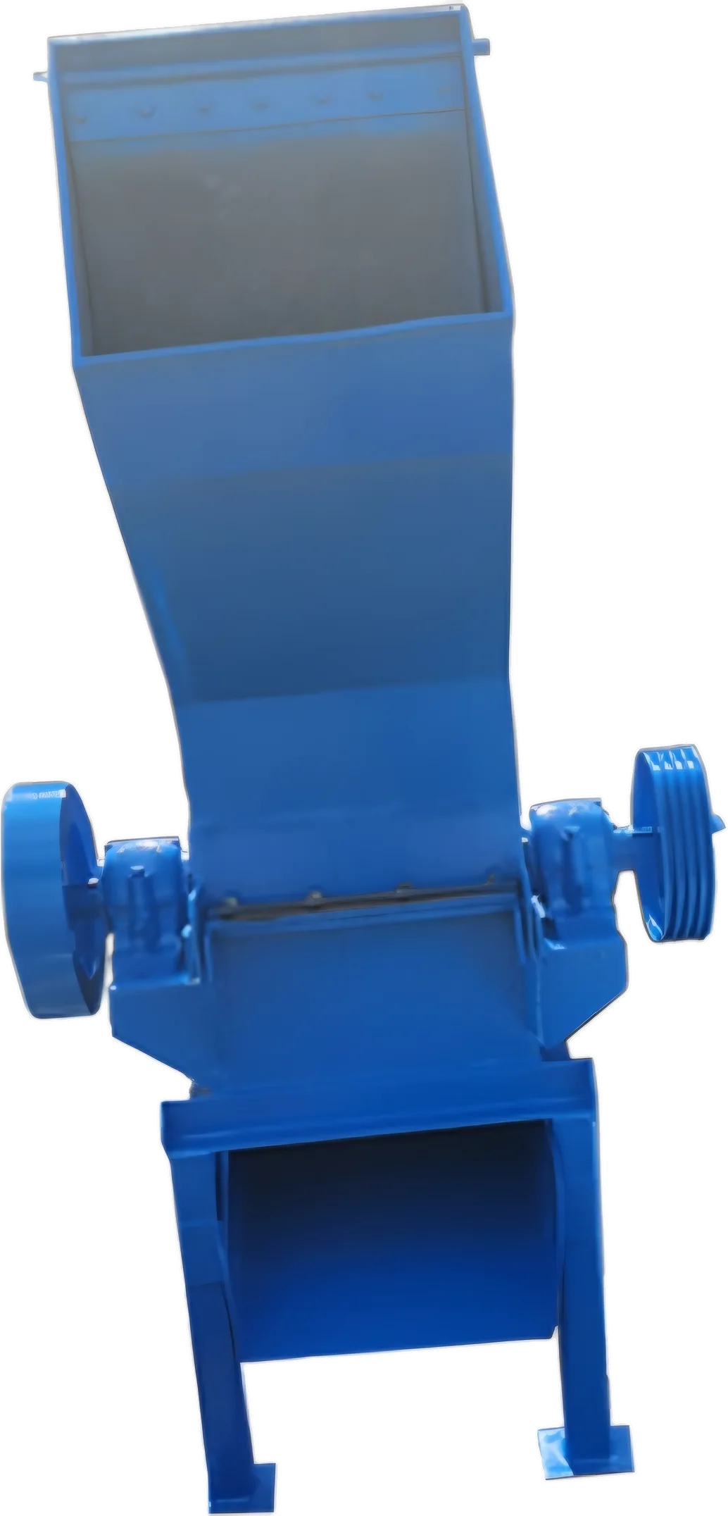 Blue plastic bottle crusher with tall feed hopper